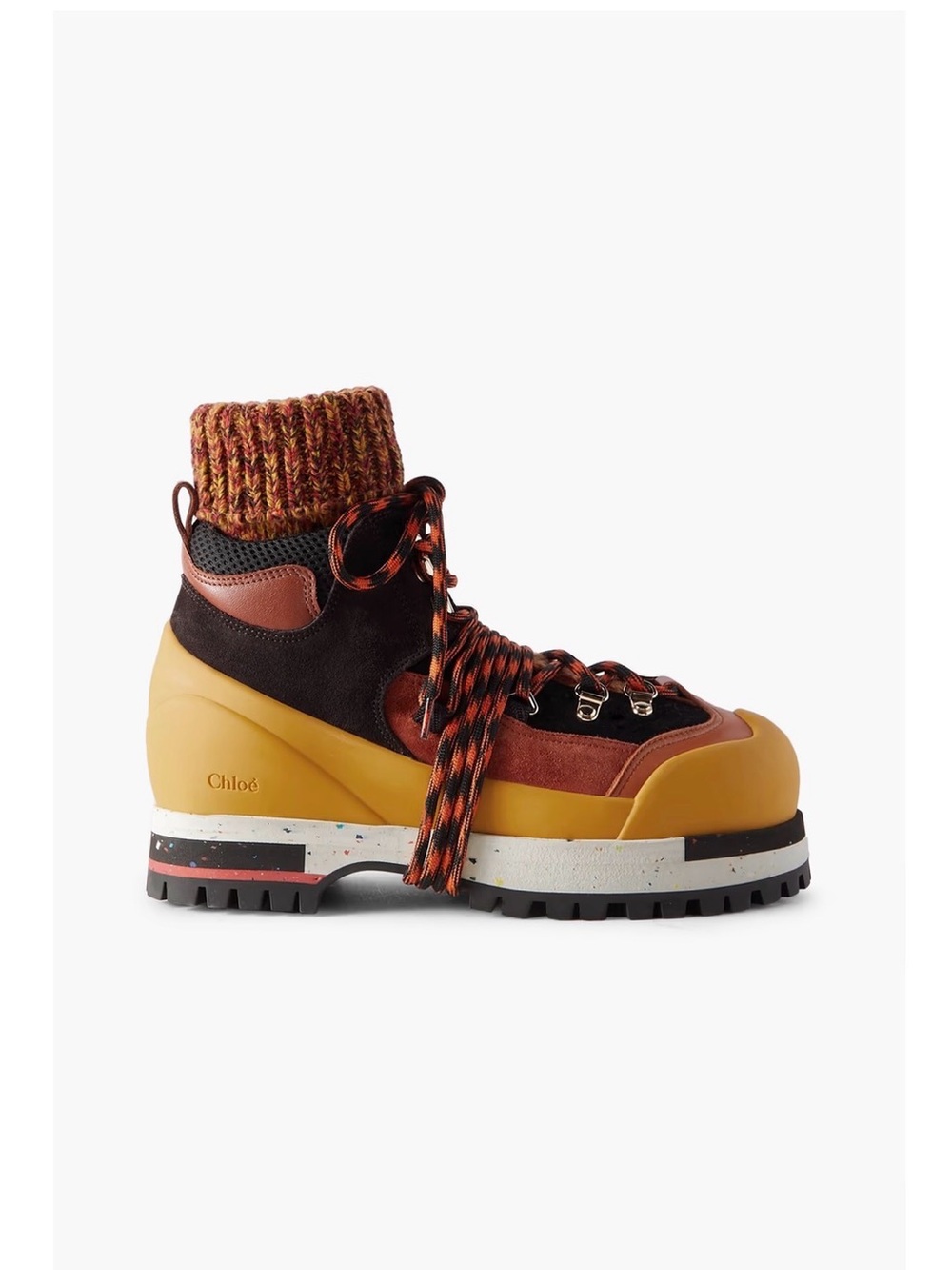 Chloé Nikie leather-trimmed suede, ribbed knit, rubber & mesh ankle boots 36